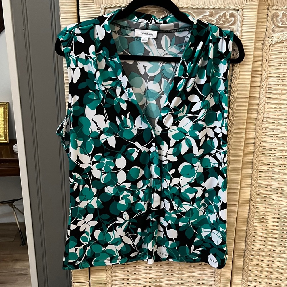 Calvin Klein blouse with green and black print
